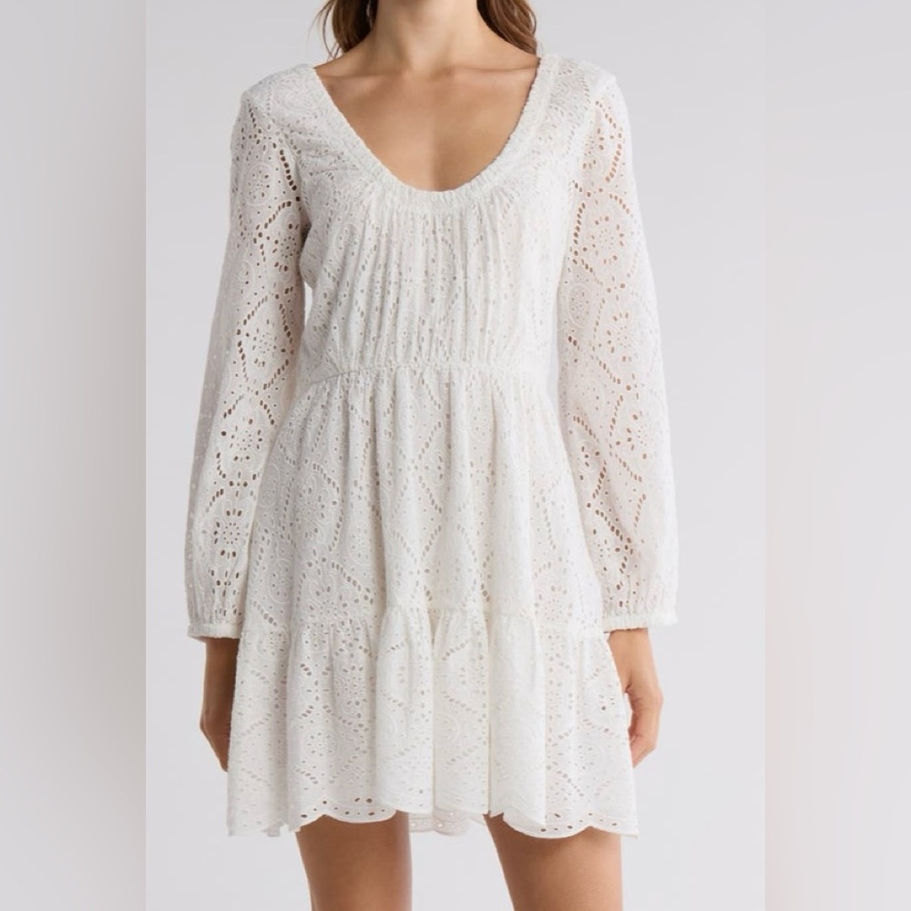 Veronica Beard Cream Eyelet Long Sleeve Dress